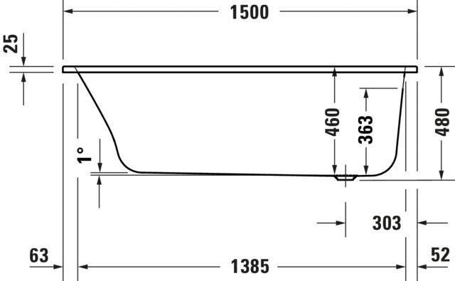 DURAVIT Qatego Einbauwanne 1500x750mm Acryl weiß, 1 Rückenschräge, Überlauf