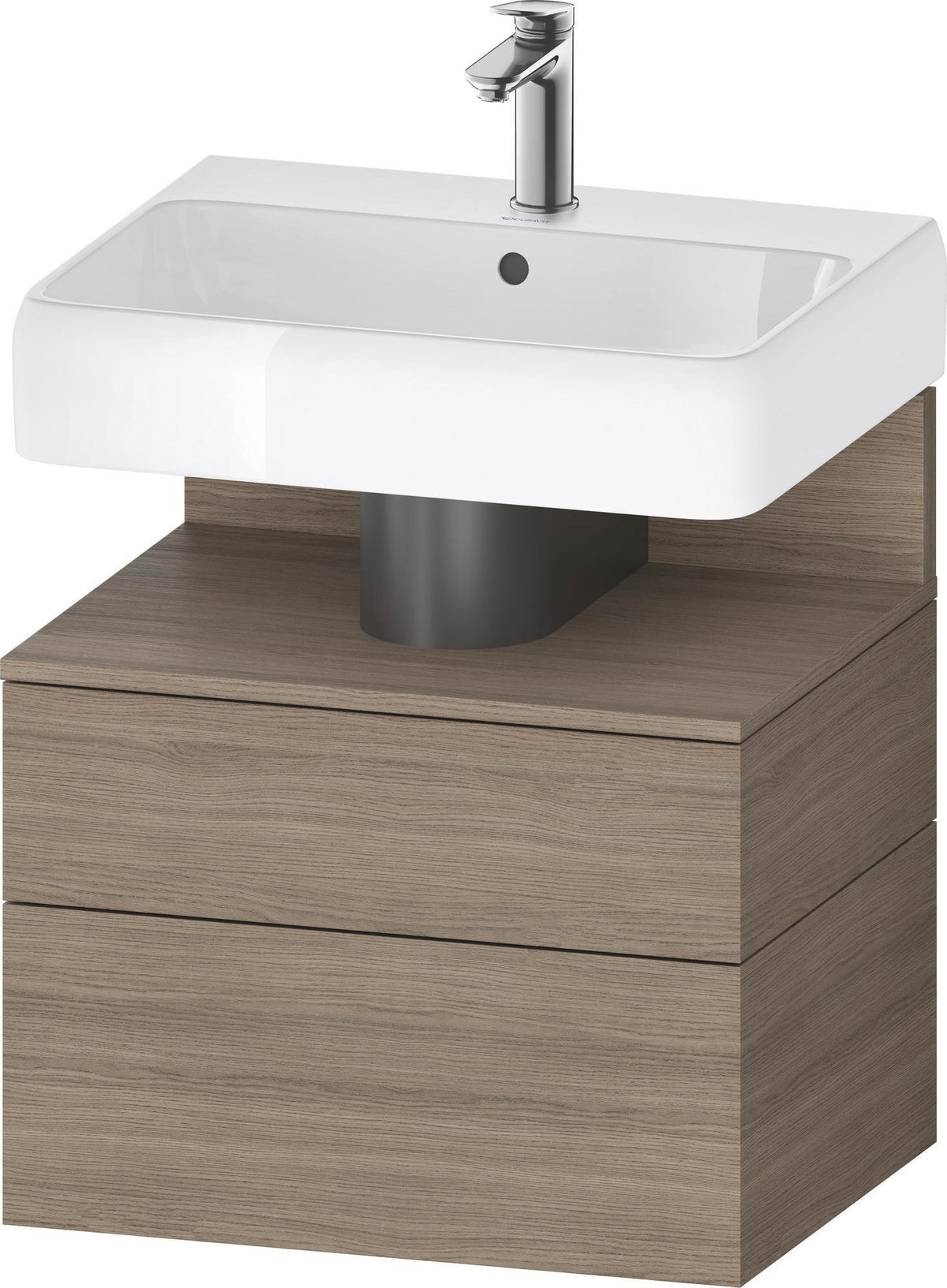 DURAVIT Qatego Waschtischunterbau 590 mm Eiche Terra Matt mit Tip-On-Technik und LED-Nischenbeleuchtung