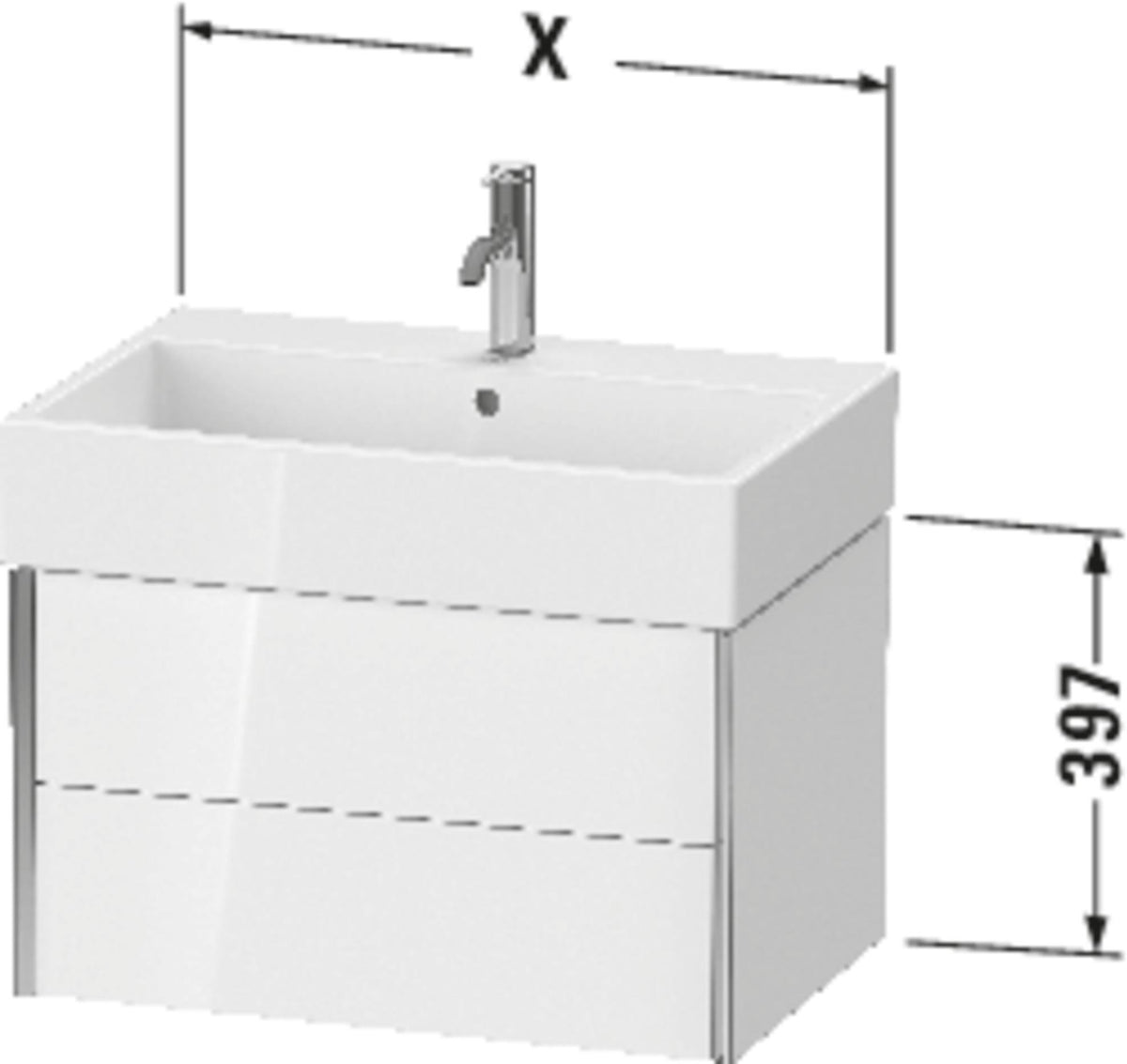 Duravit XVIU Waschtischunterbau 684 mm in Seidenmatt für Vero Air – Wandhängend mit 2 Schubkästen