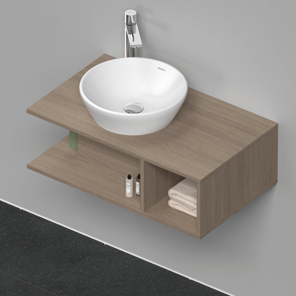 Duravit D-Neo Waschtischunterbau wandhängend 800 mm Eiche Terra, Becken links, 1 offenes Fach