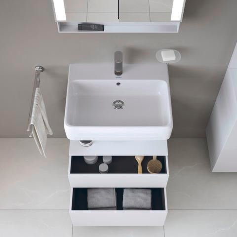 DURAVIT Qatego Waschtischunterbau 590 mm wandhängend, 1 Auszug, weiß Hochglanz, Nische Eiche Schwarz