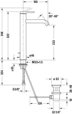 Duravit C.1 Einhebel-Waschtischmischer XL 166 mm mit Zugstange, Schwarz Matt