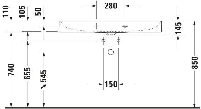 DURAVIT DuraSquare Waschtisch 1000 mm, 1 Hahnloch mittig, ohne Überlauf, weiß