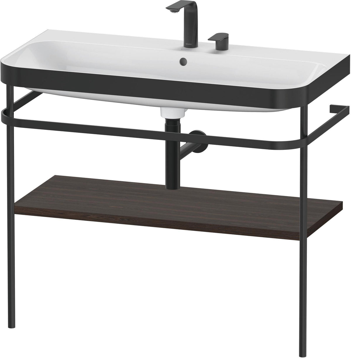 Duravit Happy D.2 c-bonded Waschtischset 975 mm Nussbaum gebürstet mit Metallkonsole