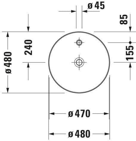 DURAVIT Cape Cod Aufsatzbecken 480 mm, Weiß Seidenmatt, mit Armatureninsel, ohne Überlauf