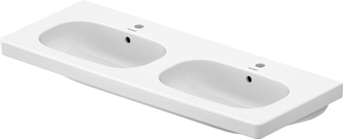 Duravit D-Code Doppelwaschtisch 1200 mm mit Überlauf, Hahnlochbank, 2 Becken, weiß