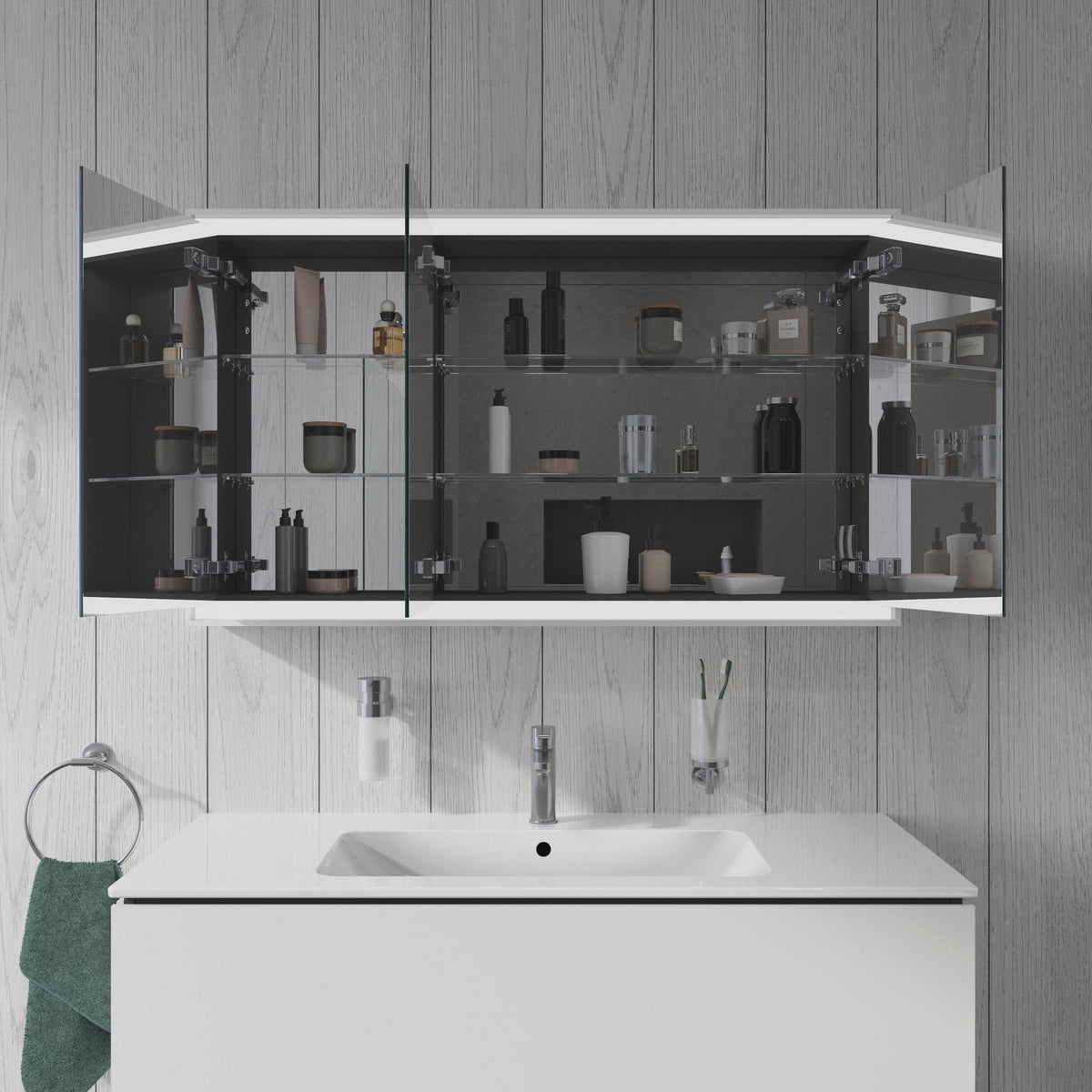 Duravit L-Cube Waschtischunterbau 1220 mm taupe matt mit 2 Schubkästen und Tip-On-Technik