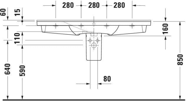Duravit Möbelwaschtisch P3 Comforts 1250 mm mit Überlauf, Hahnlochbank, ohne Hahnloch, weiß