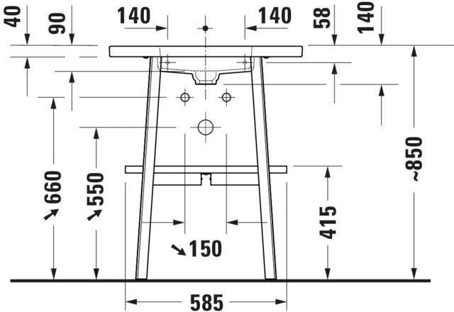 DURAVIT Cape Cod Möbelwaschtisch 700 mm Weiß, ohne Überlauf, mit 1 Hahnloch & Halbsäule