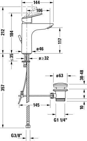 Duravit No.1 Einhebel-Waschtischmischer mit Zugstange, FreshStart, Chrom – 106 mm Ausladung
