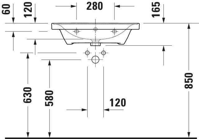 Duravit D-Neo Wandwaschtisch 650 mm weiß mit Überlauf und WonderGliss