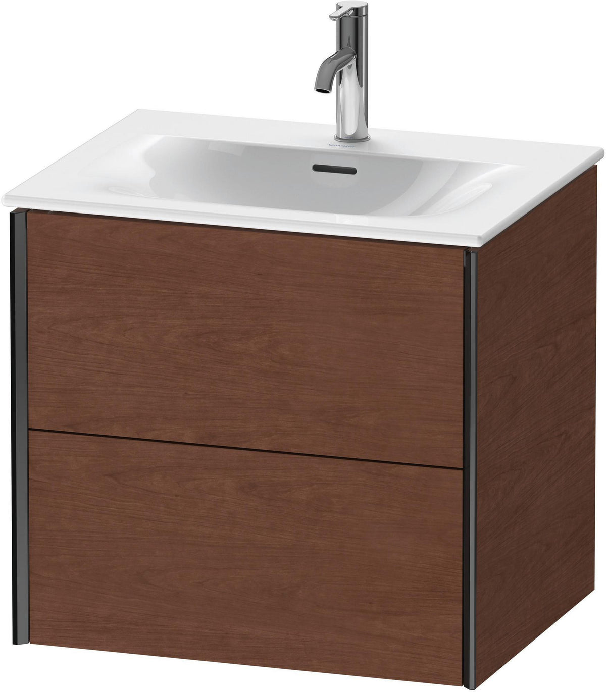 DURAVIT XViu Waschtischunterbau wandhängend 610 mm, 2 Schubkästen, Schwarz Matt / Amerikanischer Nussbaum