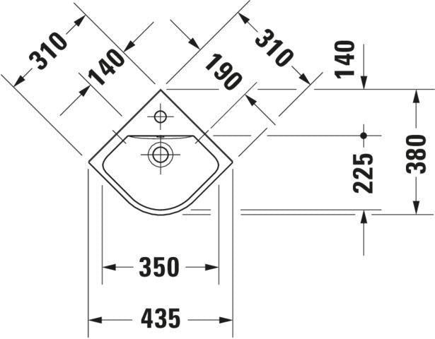 Duravit Eck-Handwaschbecken ME by Starck 435 mm mit Überlauf und 1 Hahnloch, weiß seidenmatt