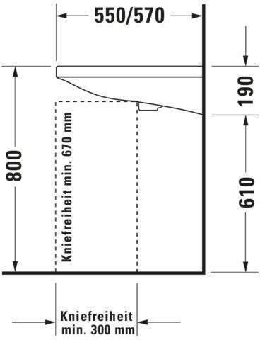 DURAVIT DuraStyle Vital Waschtisch 650 mm, weiß, ohne Überlauf, mit Hahnlochbank