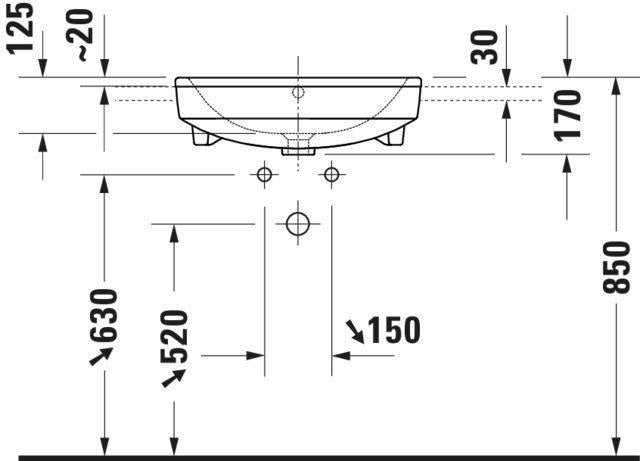 Duravit No.1 Halbeinbau-Waschtisch 550 mm weiß mit Überlauf und Hahnlochbank
