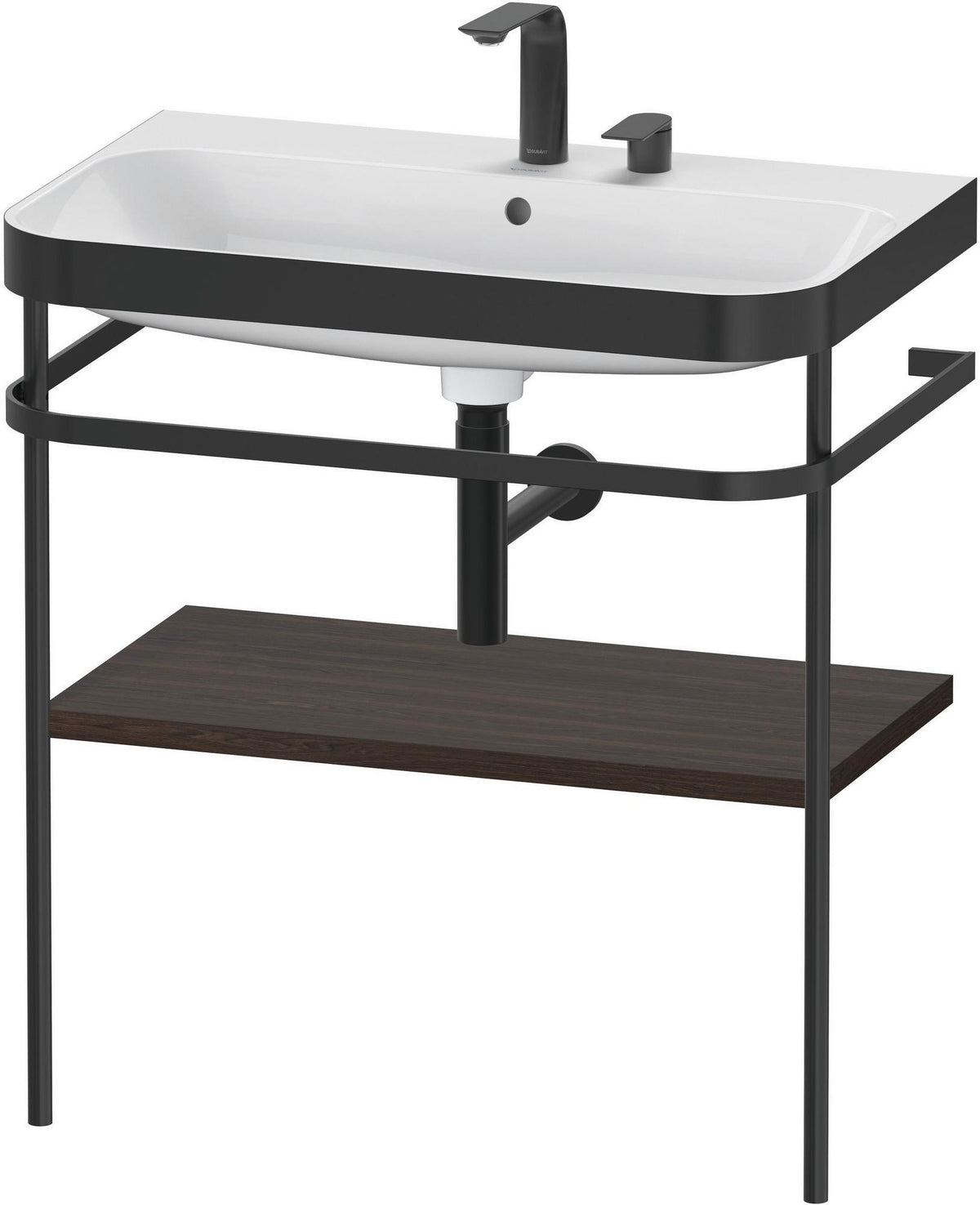 Duravit Happy D.2 c-bonded Waschtischset mit Metallkonsole, Nussbaum gebürstet, 775 mm