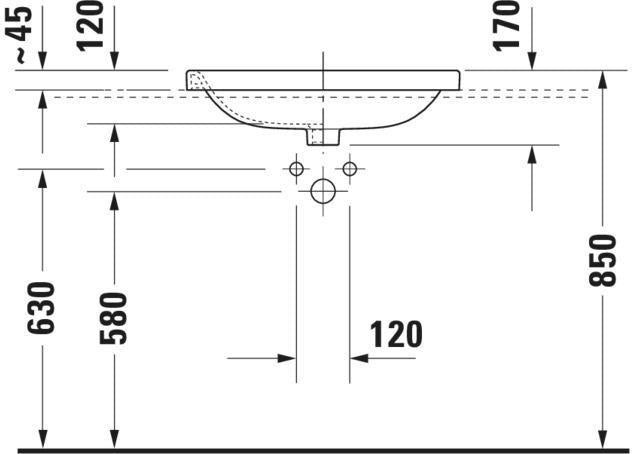 DURAVIT DuraStyle Einbauwaschtisch 615 mm mit Überlauf, 1 Hahnloch, WonderGliss, weiß