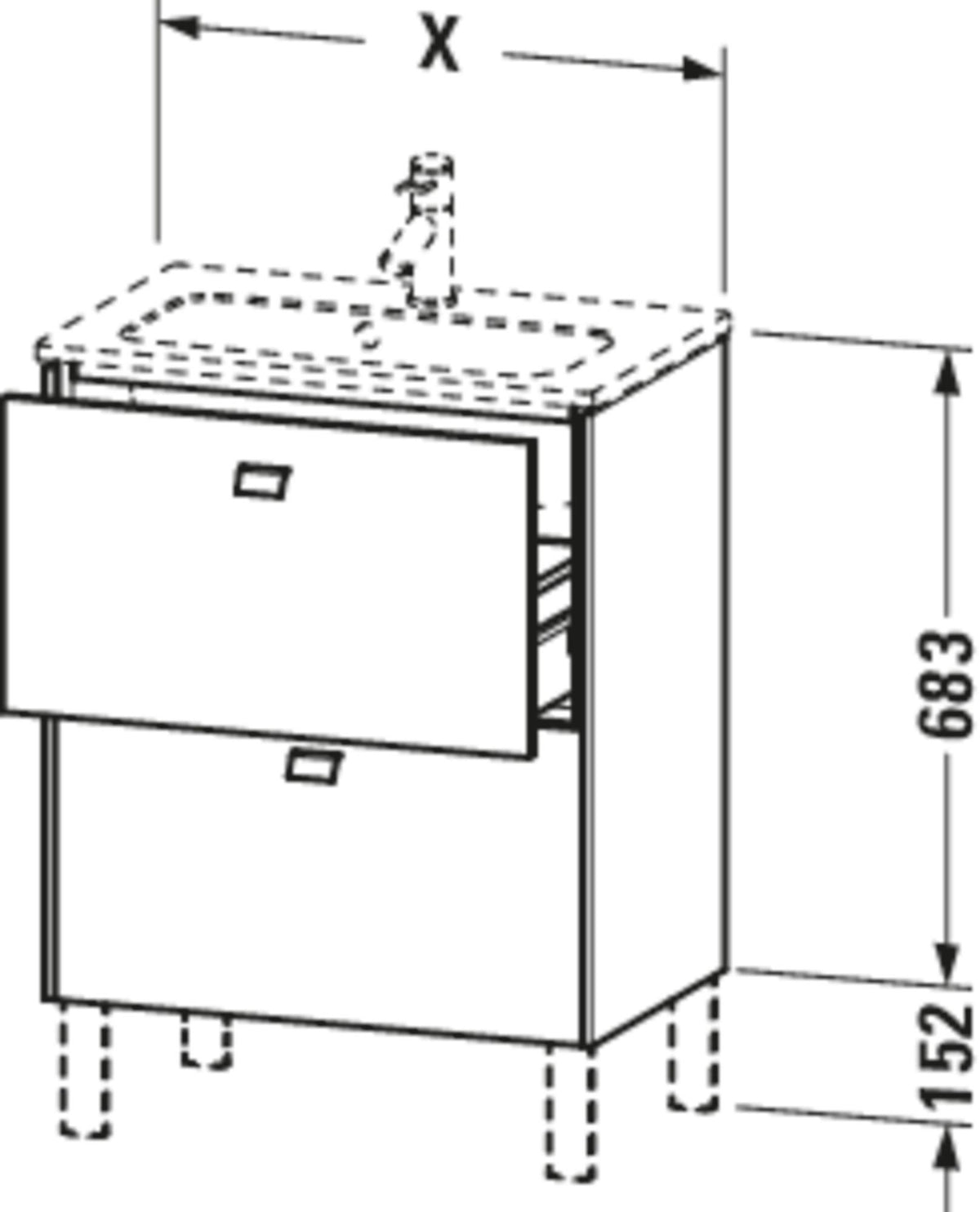 Duravit Waschtischunterbau Brioso Compact 683 mm betongrau matt mit 2 Auszügen
