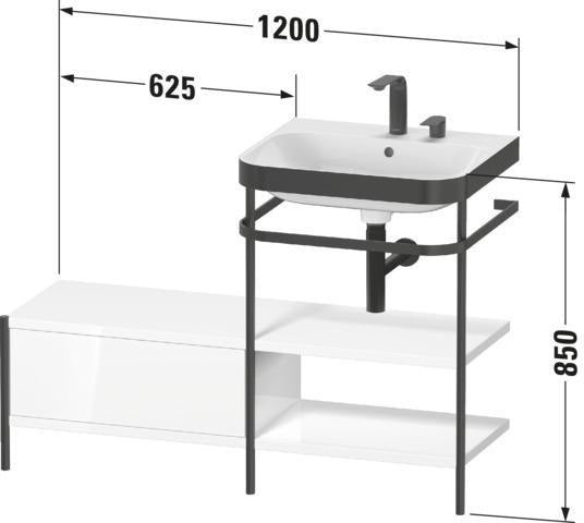 Duravit Waschtischset Happy D.2 Plus 1200x490mm ein Hahnloch taupe supermatt