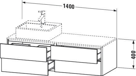 Duravit XSquare Waschtischunterbau 1400 mm in Steingrau Matt mit Becken links