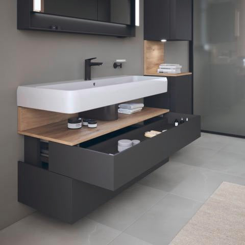 Duravit Qatego Waschtischunterbau 1190 mm – Weiß Matt mit Eiche Schwarz Nische, 1 Auszug, LED