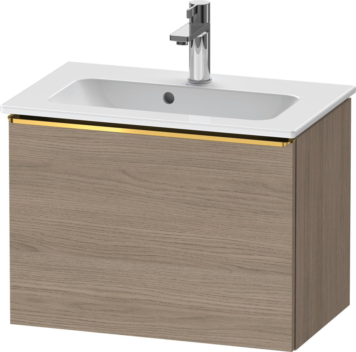 DURAVIT D-Neo Waschtischunterbau 610 mm Eiche Terra Matt mit Auszug und Chromgriff