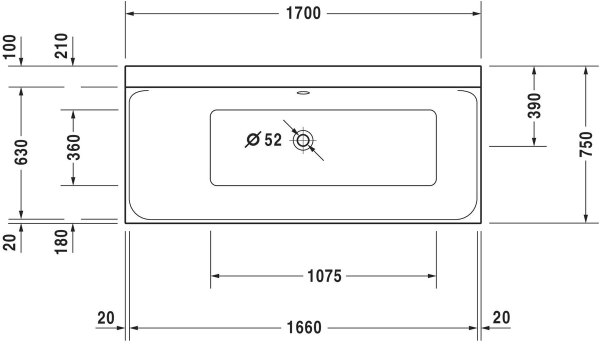 Duravit Rechteck-Badewanne P3 Comforts 1700 x 750 mm, 1 Rückenschräge links, weiss