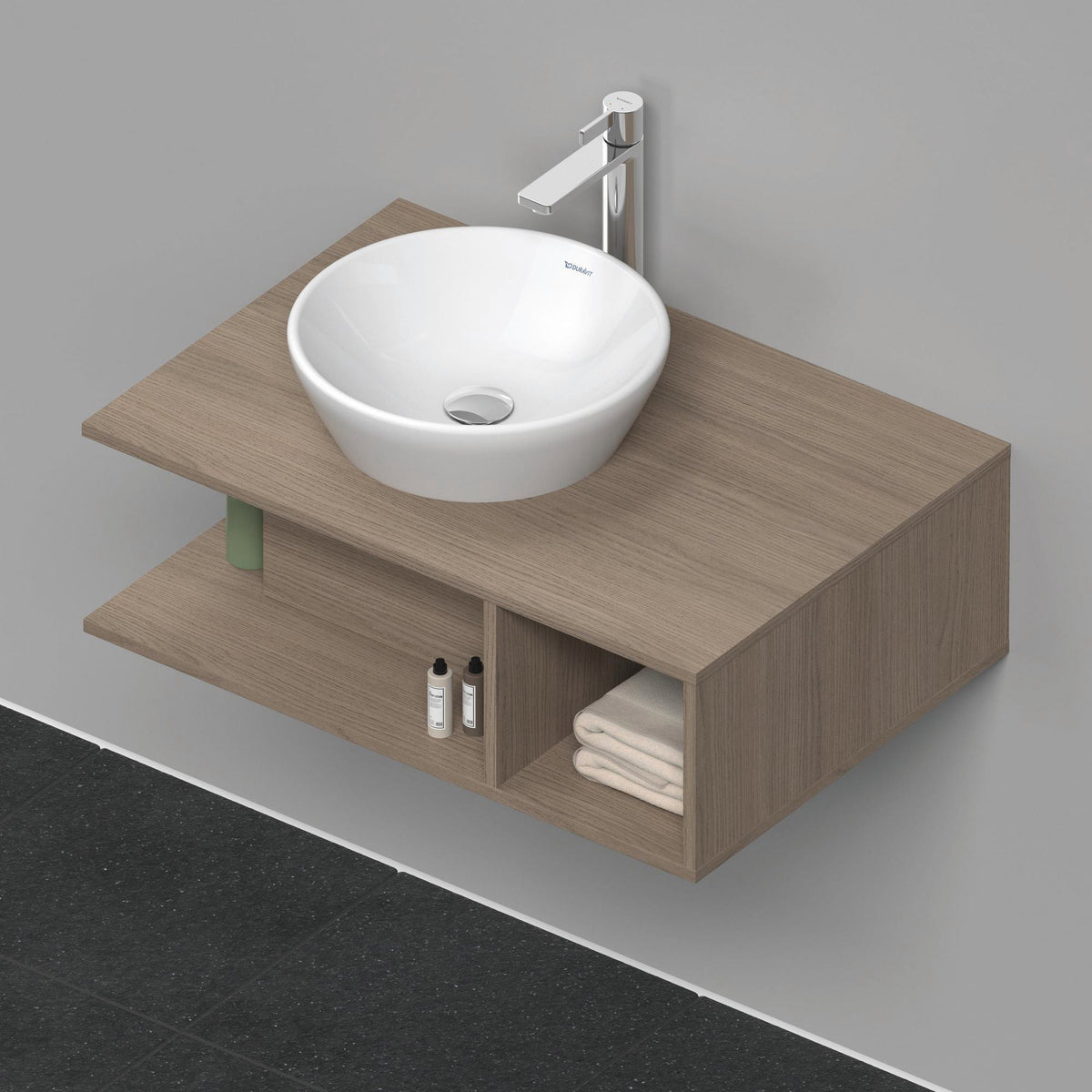 Duravit D-Neo Waschtischunterbau Eiche Terra 800 mm wandhängend mit offenem Fach rechts