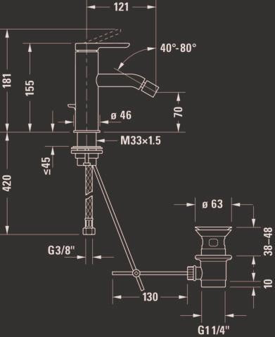 DURAVIT C.1 Einhebel-Bidetmischer Schwarz Matt 121 mm mit Zugstangen-Ablaufgarnitur