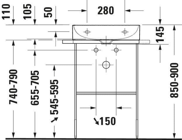 DURAVIT DuraSquare Waschtisch 500 mm weiß ohne Überlauf mit 1 Hahnloch für Möbelmontage
