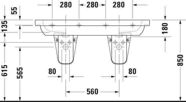 Duravit D-Code Doppelwaschtisch 1200 mm mit Überlauf, Hahnlochbank, 2 Becken, weiß