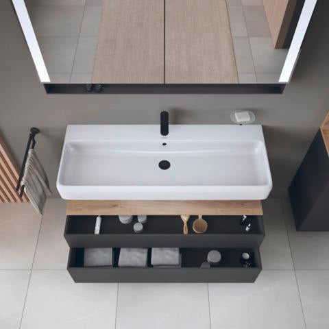 Duravit Qatego Waschtischunterbau 1190 mm – Weiß Matt mit Eiche Schwarz Nische, 1 Auszug, LED