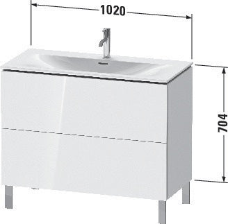 Duravit Waschtischunterbau L-Cube 704x1020x481 mm weiß matt – 2 Auszüge, Tip-On, für Viu