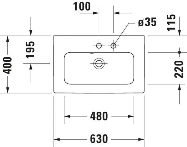 DURAVIT ME by Starck Möbelwaschtisch 630 mm Weiß mit Überlauf und 2 Hahnlöchern