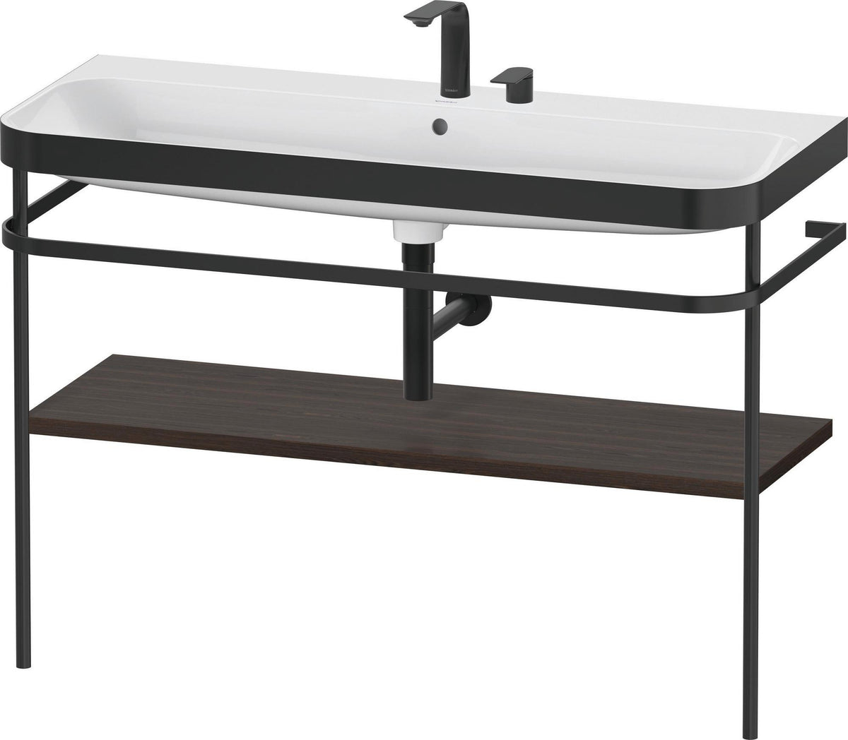 DURAVIT Happy D.2 c-bonded Waschtischset 1175 mm Nussbaum gebürstet mit Metallkonsole und 2 Hahnlöchern