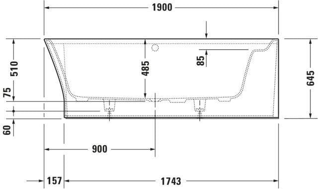 DURAVIT Cape Cod Badewanne 1900x900 mm Eckwanne rechts Weiß Matt mit Fußgestell & Verkleidung
