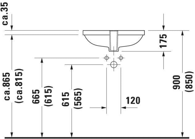 Duravit Einbauwaschtisch D-Code 495 mm, Unterbau, mit Überlauf, ohne Hahnloch, weiß