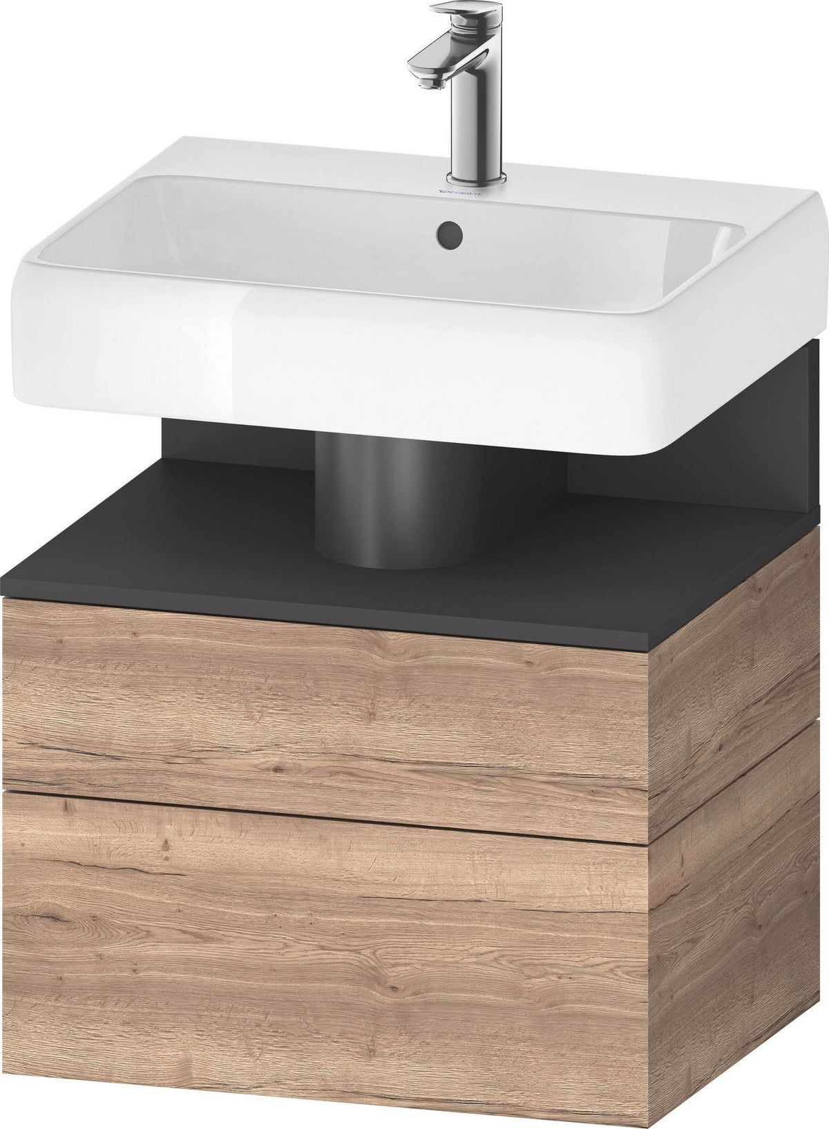 DURAVIT Qatego Waschtischunterbau 590 mm wandhängend, 1 Auszug, weiß Hochglanz, Nische Eiche Schwarz