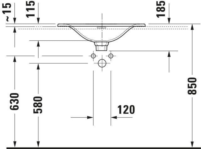 DURAVIT Einbauwaschtisch Viu 600 mm Weiß mit Überlauf und Hahnlochbank