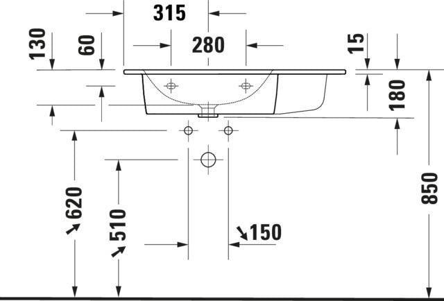 DURAVIT ME by Starck Möbelwaschtisch 830 mm, Weiß, Becken links, mit Überlauf