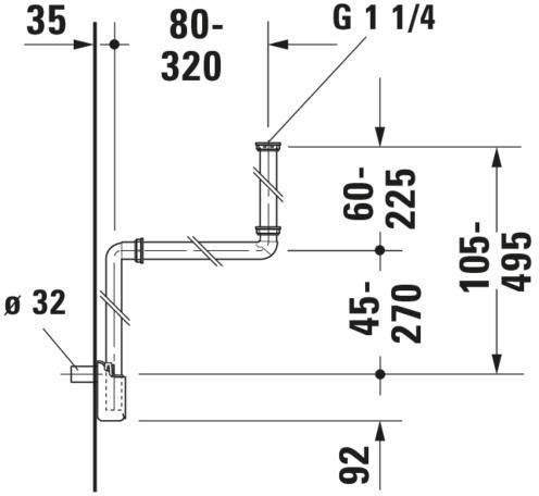 DURAVIT Raumsparsiphon Universal Weiß – Kunststoff-Siphon mit Rosette, 1 1/4″