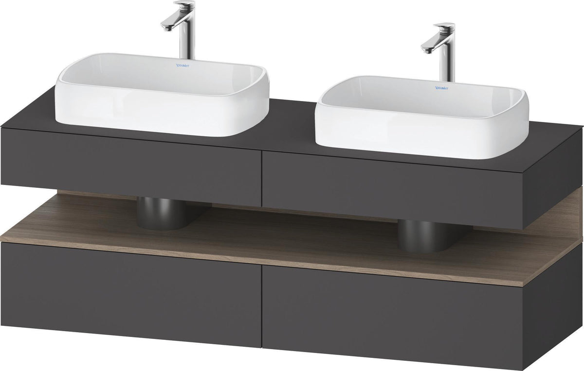 DURAVIT Qatego Konsolenwaschtischunterbau 1600 mm Basalt Matt mit 2 Auszügen und Tip-On-Technik
