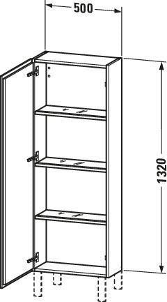 Duravit L-Cube Halbhochschrank 500 mm, 1 Tür links, amerikanisch Nussbaum, wandhängend