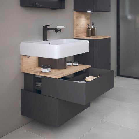DURAVIT Qatego Waschtischunterbau 590 mm wandhängend, 1 Auszug, weiß Hochglanz, Nische Eiche Schwarz
