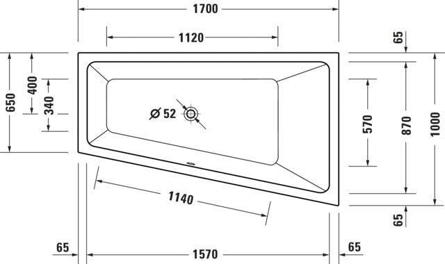 Duravit No.1 Whirlwanne 1500x800mm Trapez Einbau mit 6 Chromdüsen und Fußgestell