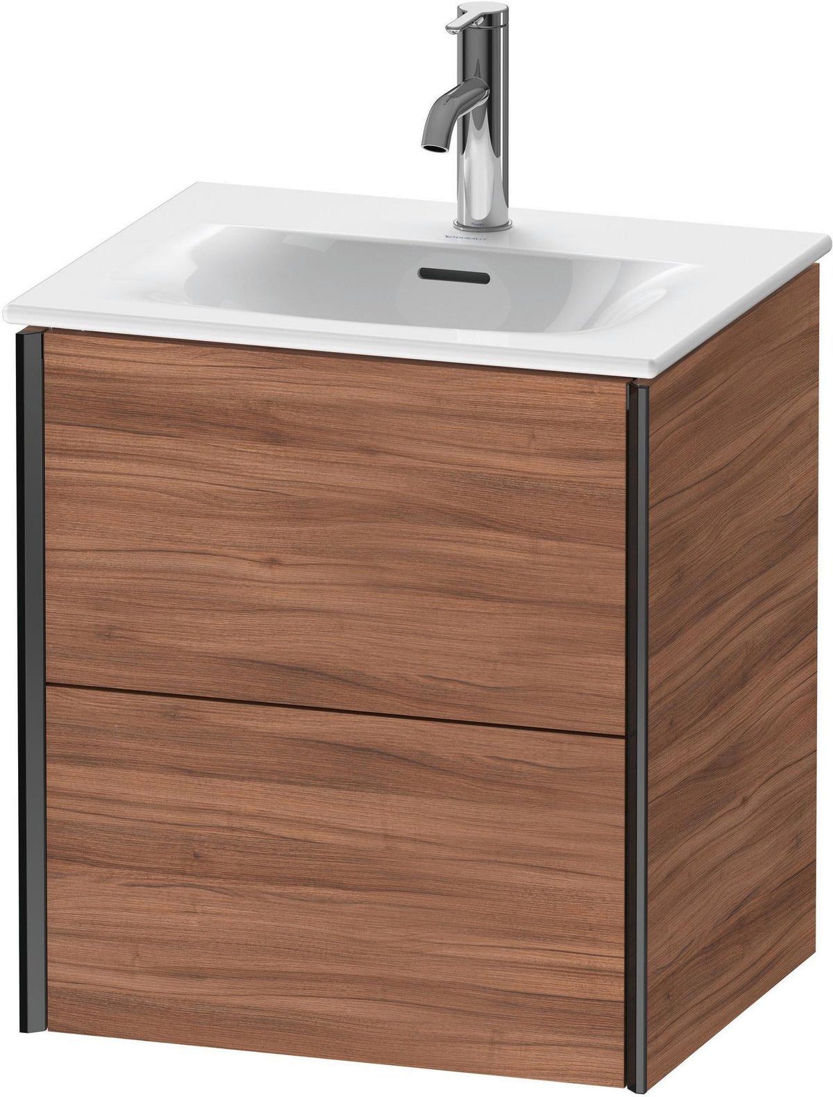 Duravit XViu Waschtischunterbau wandhängend 557 mm, 2 Schubkästen, Nussbaum natur – ohne Griff, mit Tip-On-Technik