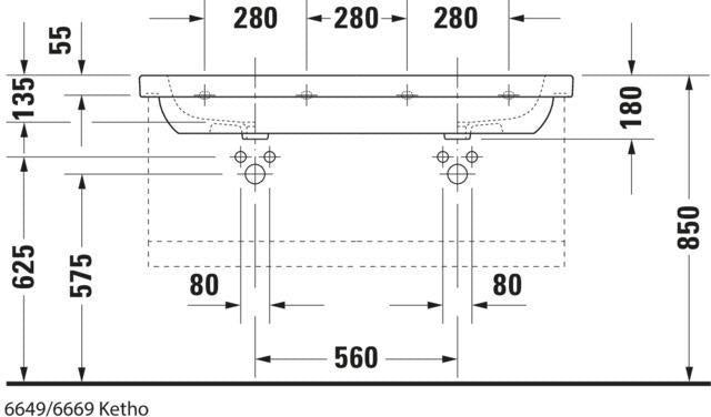 Duravit D-Code Doppelwaschtisch 1200 mm mit Überlauf, Hahnlochbank, 2 Becken, weiß