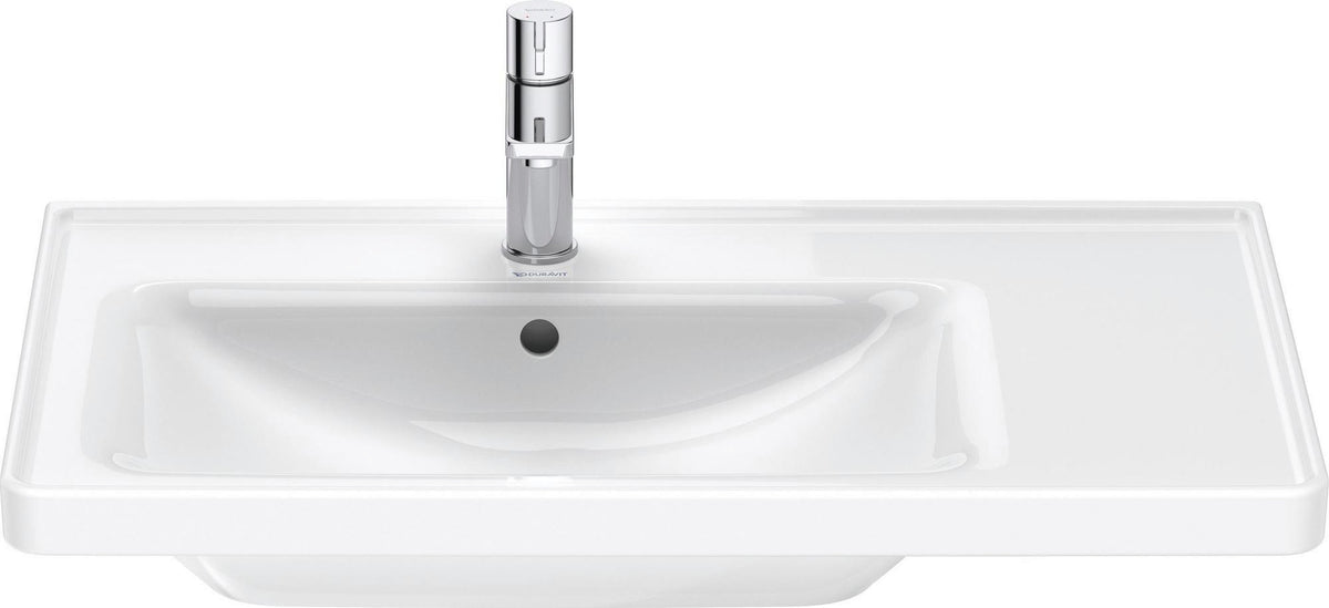 Duravit Waschtisch D-Neo 800 mm weiß mit Überlauf, Becken links, Hahnlochbank, Wandmontage