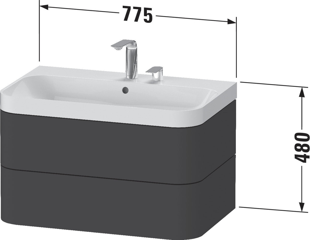 Duravit Waschtischset HAPPY D.2 PLUS 775x490mm ein Hahnloch taupe supermatt