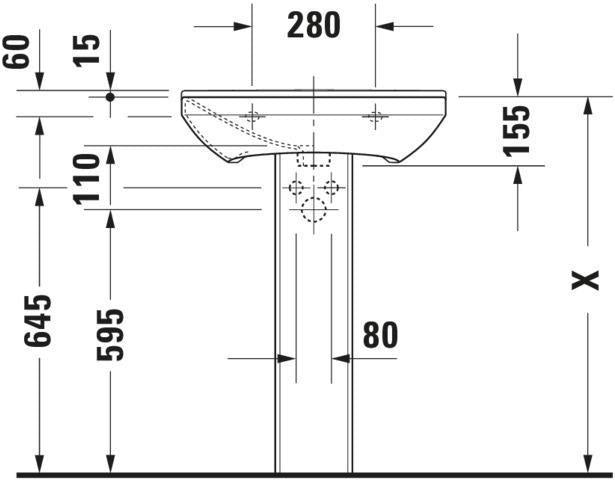 Duravit Waschtisch P3 Comforts 600 mm mit Überlauf und Hahnlochbank, wandhängend, weiß